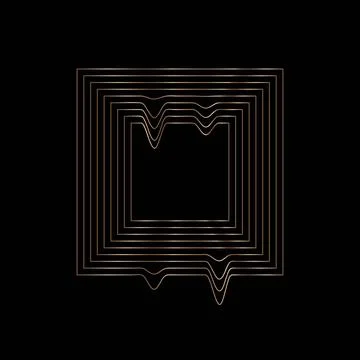 Square abstract gold frame, linear wavy geometric shape object on black Stock Illustration