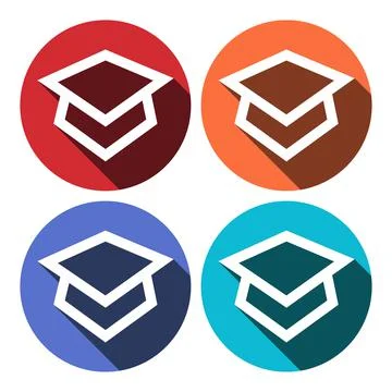 Square academic cap icon. Flat long shadow design. Back to school icons serie Stock Illustration