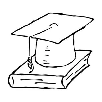 Square academic hat with a tassel on the book. Graduation. Vector illustratio Stock Illustration