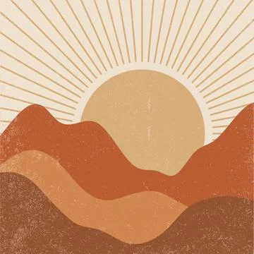 Square aesthetic background with sunset landscape Stock Illustration