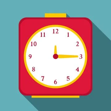 Square alarm clock icon, flat style Stock Illustration