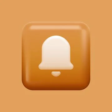 Square Alarm or Notification Icon. Orange colorful 3D Bell Stock Illustration