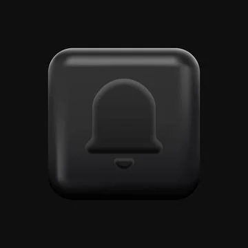 Square Alarm or Notification Icon. Black 3D Bell Stock Illustration