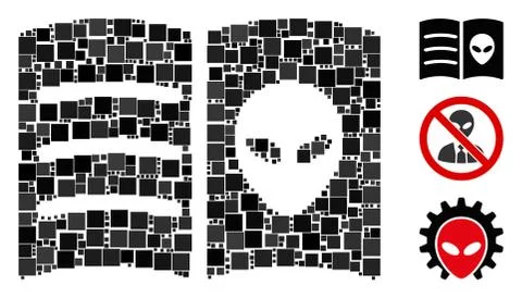 Square Alien Face Book Icon Vector Mosaic 스톡 일러스트