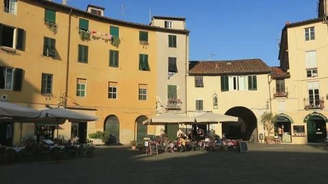 Square of the amphitheater of Lucca Stock Footage 135179588
