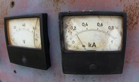 Square Analog Ammeter: Industrial Current Meter Stock Photos