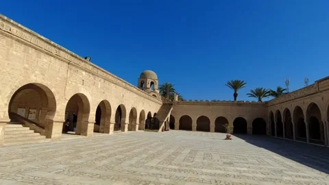 Square and arcade and tower of the great mosque, Sousse, Tunisia Stock Footage 254268849