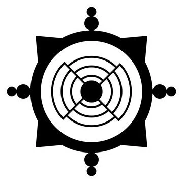 Square and circle, with 8 smaller circles, and a radio wave symbol Illustrazione stock