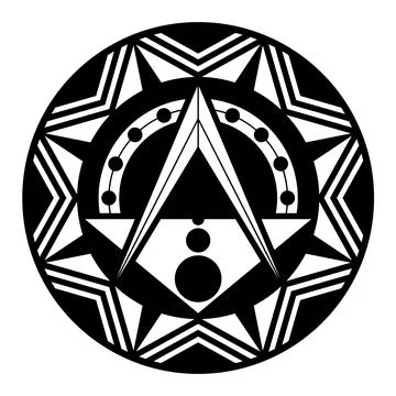 Square and Compasses, Freemasonry symbol in a disk with octagonal pattern Stock Illustration