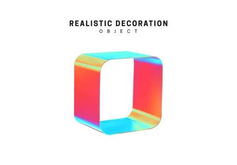 Square and cube. Realistic shape 3d objects with gradient holographic color o Stock Illustration