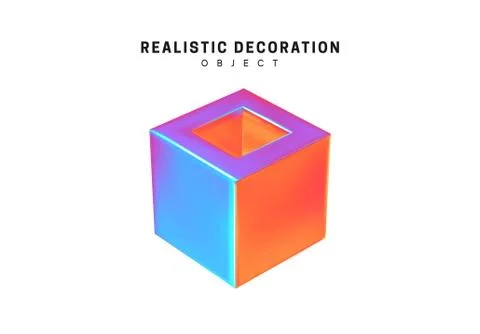 Square and cube. Realistic shape 3d objects with gradient holographic color o Stock Illustration