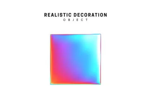 Square and cube. Realistic shape 3d objects with gradient holographic color o Stock Illustration
