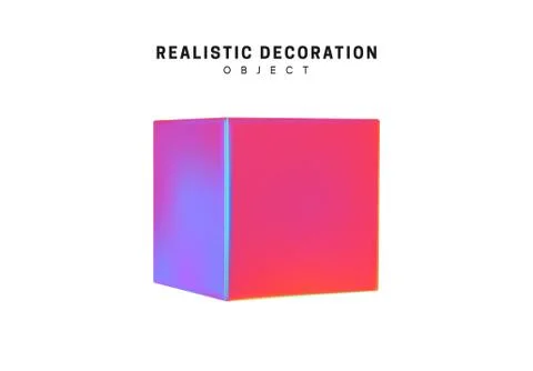 Square and cube. Realistic shape 3d objects with gradient holographic color o Stock Illustration