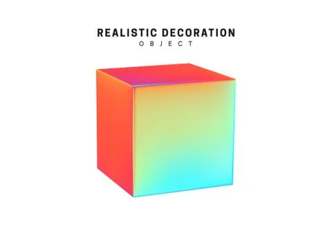 Square and cube. Realistic shape 3d objects with gradient holographic color o Stock Illustration
