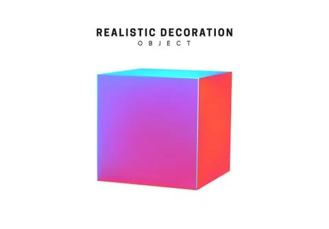Square and cube. Realistic shape 3d objects with gradient holographic color o Stock Illustration