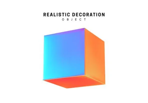 Square and cube. Realistic shape 3d objects with gradient holographic color o Stock Illustration