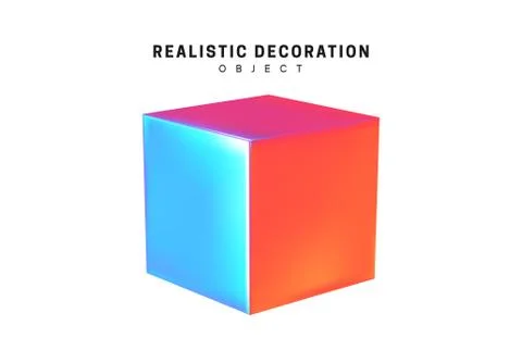 Square and cube. Realistic shape 3d objects with gradient holographic color o Stock Illustration