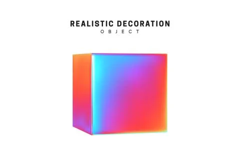 Square and cube. Realistic shape 3d objects with gradient holographic color o Stock Illustration