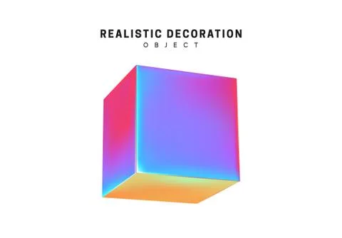 Square and cube. Realistic shape 3d objects with gradient holographic color o Stock Illustration