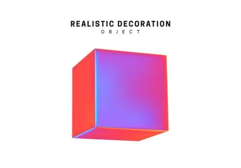 Square and cube. Realistic shape 3d objects with gradient holographic color o Stock Illustration