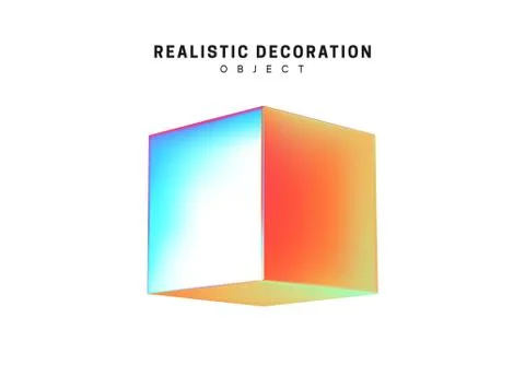 Square and cube. Realistic shape 3d objects with gradient holographic color o Stock Illustration