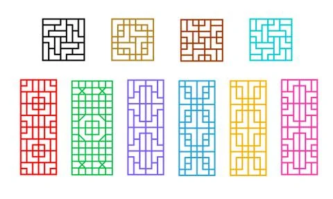 Square and Rectangle Chinese window pattern vector イラスト素材