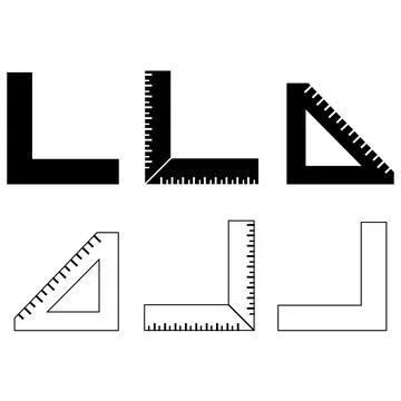 Square and triangle ruler tools icon set featuring dual style line art and .. Stock Illustration