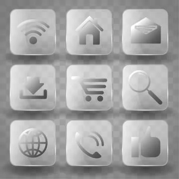 Square application transparent glass buttons or app icon banners with gloss Stock Illustration