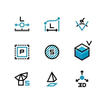 Square area, size, surface areas, 3d dimension, angle and perimeter measuring Stock Illustration