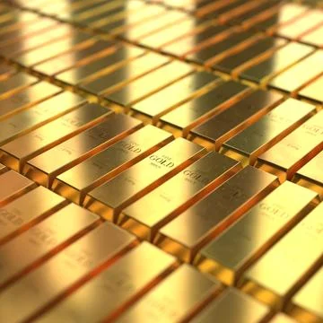 Square Array of Golden Ingots - 3d illustration Stock Illustration