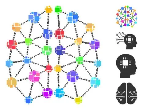 Square Artificial Brain Icon Vector Mosaic Stock Illustration