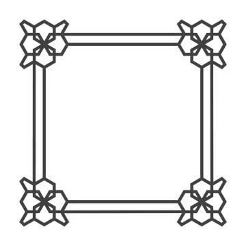Square asian vector retro frame in black and white Stock Illustration