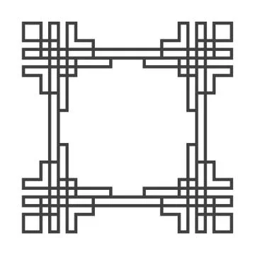 Square asian vector retro frame in black and white Stock Illustration