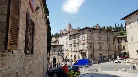 Square in Assisi, Italy Stock Footage 203901750