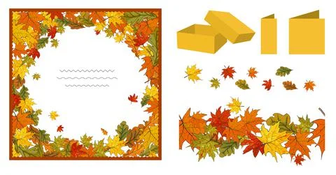 Square autumn pattern with leaves on white background. Stock Illustration