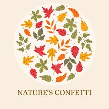 Square autumn poster featuring a circular arrangement of colorful fall leaves Stock Illustration
