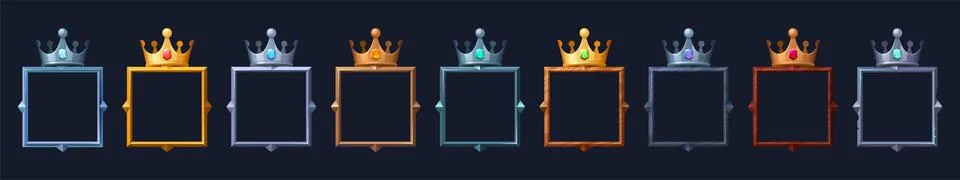 Square avatar frames with royal crowns, , ui game Stock Illustration