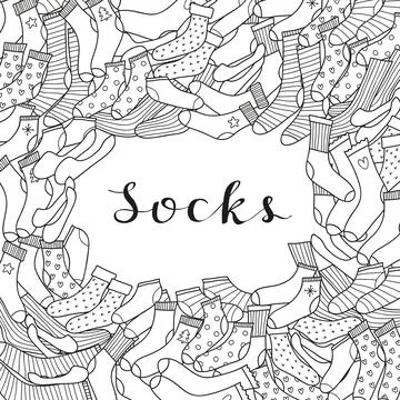 Square background with hand drawn socks. Stock Illustration