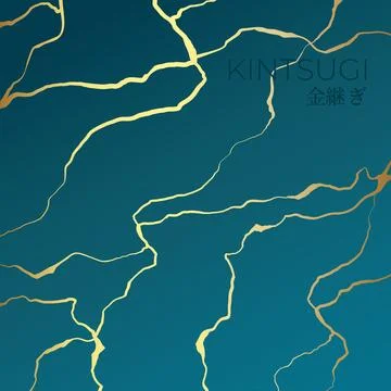 A square background in the Kintsugi style. Golden Kintsugi cracks Stock Illustration