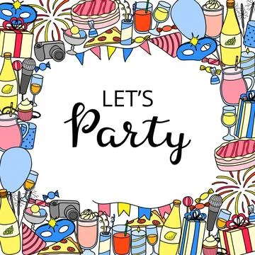 Square background with party elements. Stock Illustration