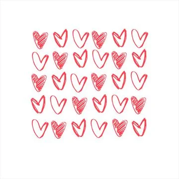 Square background with rows of hand drawn red hearts. Valentines Day concep.. Stock Illustration