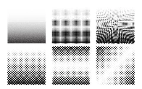 Square background set with different halftone texture. Noise gradient Stock Illustration