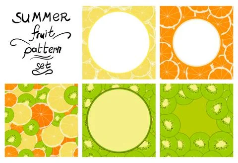 Square background set with kiwi and citrus fruit Stock Illustration