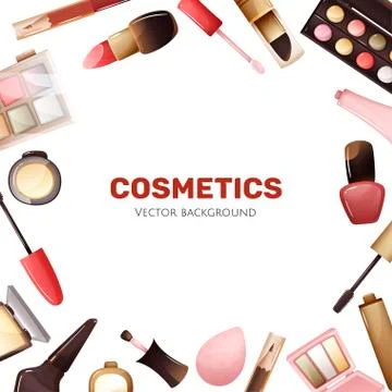 Square background with some types of cosmetics Stock Illustration