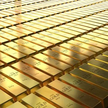Square Background of Stacked Gold Bars - 3d illustration Stock Illustration