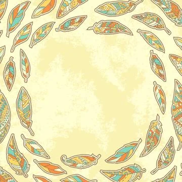 Square background with tribal feathers Illustrazione stock