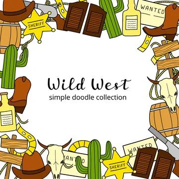 Square background with Wild West elements. Illustrazione stock