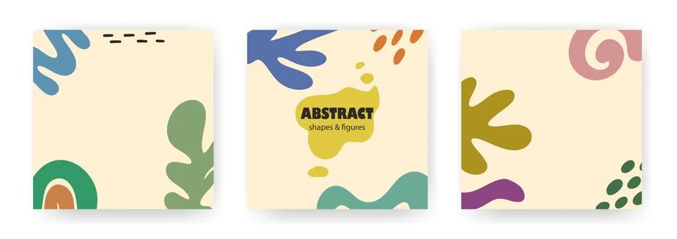 Square backgrounds with abstract hand drawn shapes and elements Stock Illustration