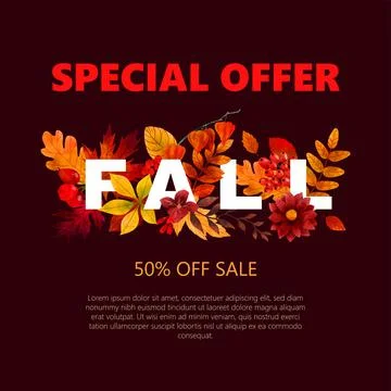 Square banner with fall elements, sale banne 库存插图
