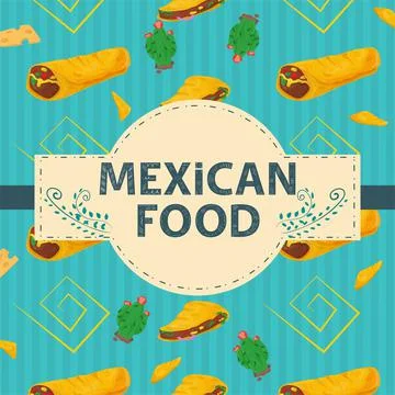 Square Banner label flat on the theme of Mexican food a large inscription nam Stock Illustration